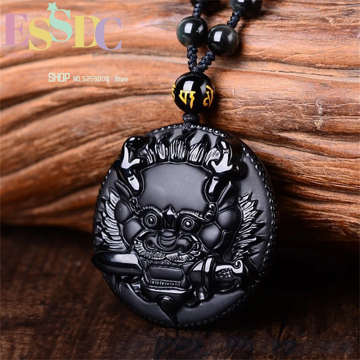 Hot Sale Natural Black Obsidian Stone Shi Gandang Pendant Stop Evil Guard House Men's Dragon Head Pendants Necklace Wholesale