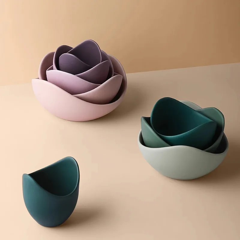 State Life Japanese Lotus Bowl Set Creative Fruit Plate Ceramic Dried Fruit Plate Modern Simple Zen Decorative Ornament