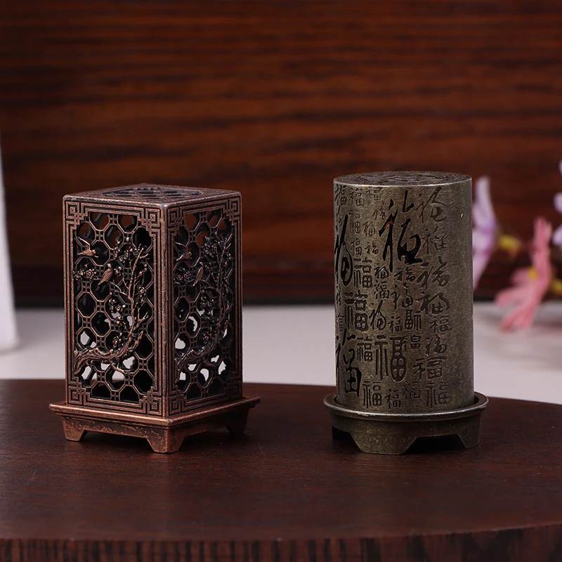 C Alloy Censer Incense Holder Square Cylinder Vertical Incense Burner Indoor Aromatherapy Home Ornament Chinese Inense Burners