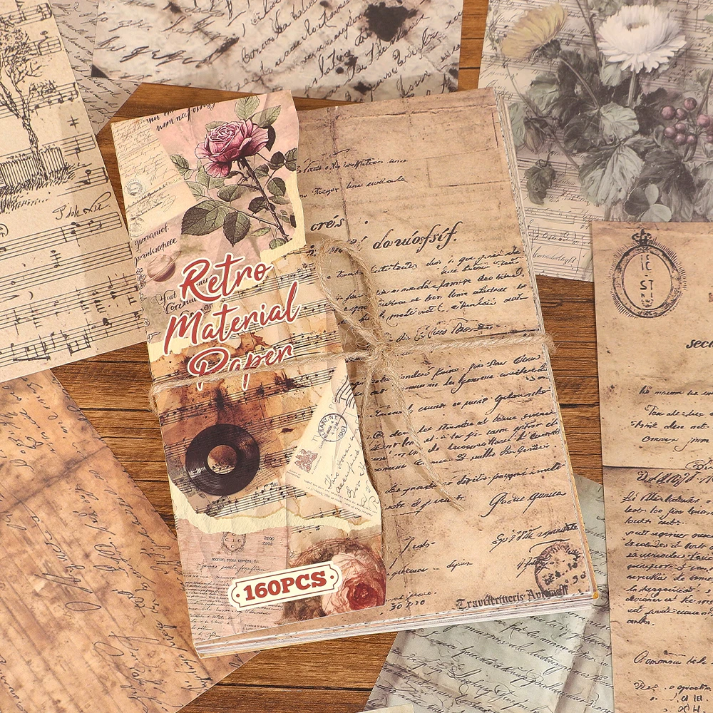 160 Blatt Vintage-Text-Scrapbook-Papier-Set, nicht klebend, großes dekoratives Papier für Junk Journals, Basteln, Planer, Dekorationen – Detail 3