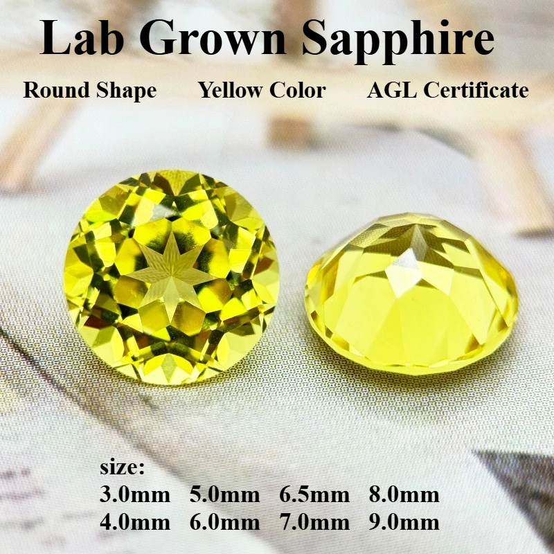 Laborgezüchteter Saphir, runde Form, gelbe Farbe, Charm-Perle, Top-Qualität für DIY-Schmuckherstellung, Anhänger, wählbares Zertifikat – Detail 2