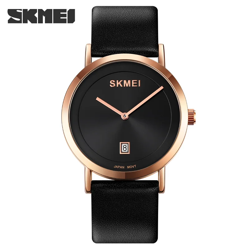Часы наручные SKMEI женские кварцевые, брендовые Роскошные водонепроницаемые Дизайнерские повседневные с простым циферблатом и кожаным ремешком, с датой