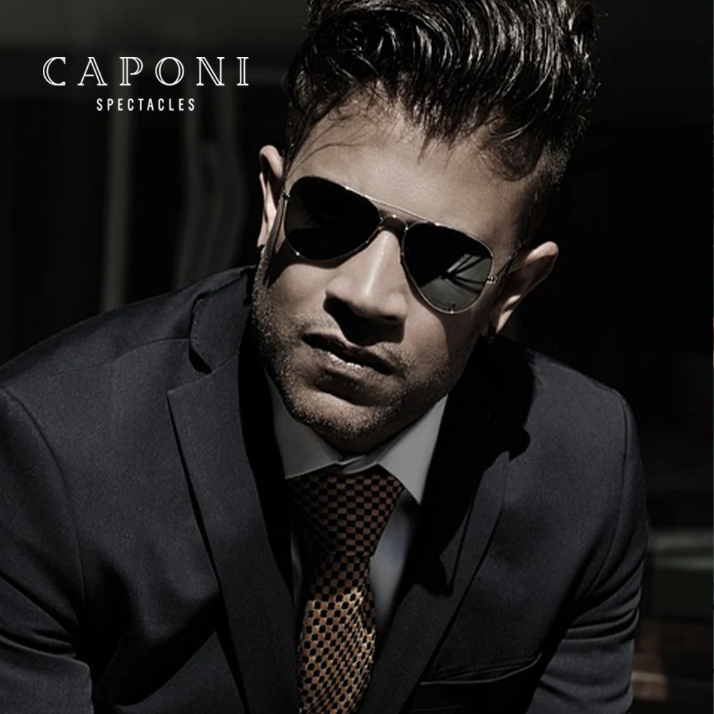 CAPONI Aviation Sun Glasses Men UV Ray Cut Polarized Shades For Men Double Bridge Frame Pilot Male's Sunglasses Eyewear CP3025