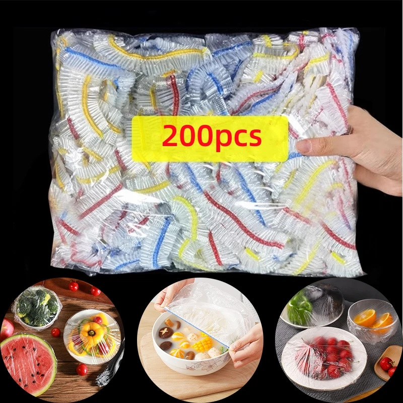 100/200pcs Saran Wrap Colorful Disposable Food Cover Food Grade Fresh-keeping Plastic Bag Kitchen Refrigerator Accessories