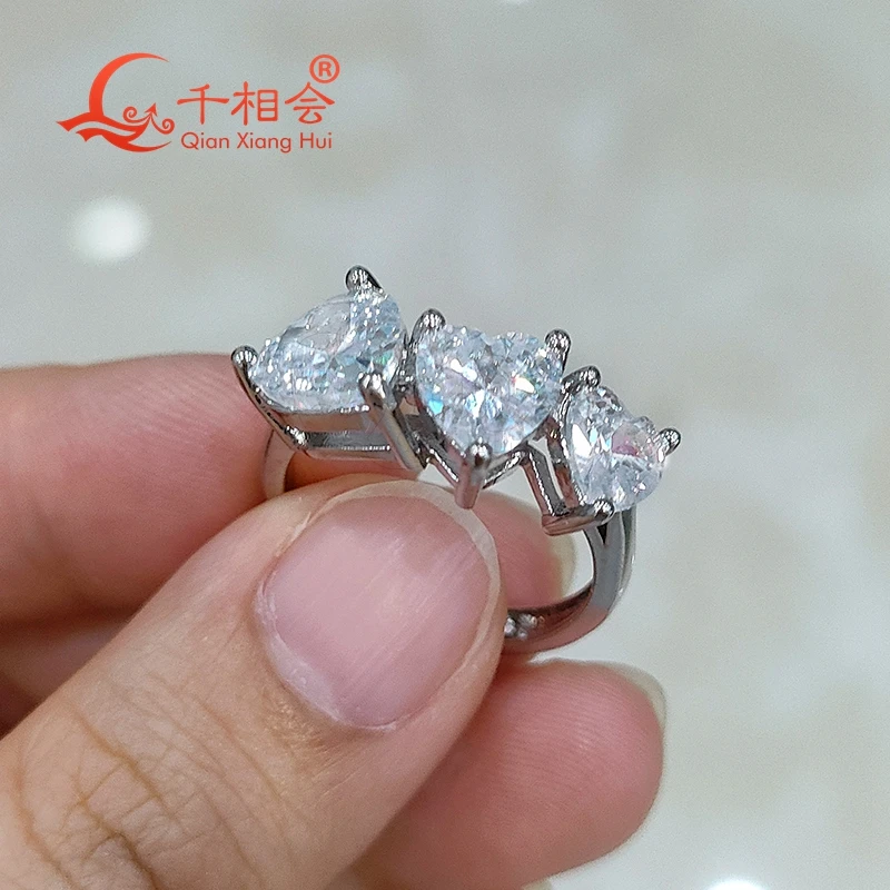 6mm 7mm 8mm three heart shape Sterling 925 Silver ring Moissanite hip hop Ring Men women Diamonds Male fine Jewelry gift dating