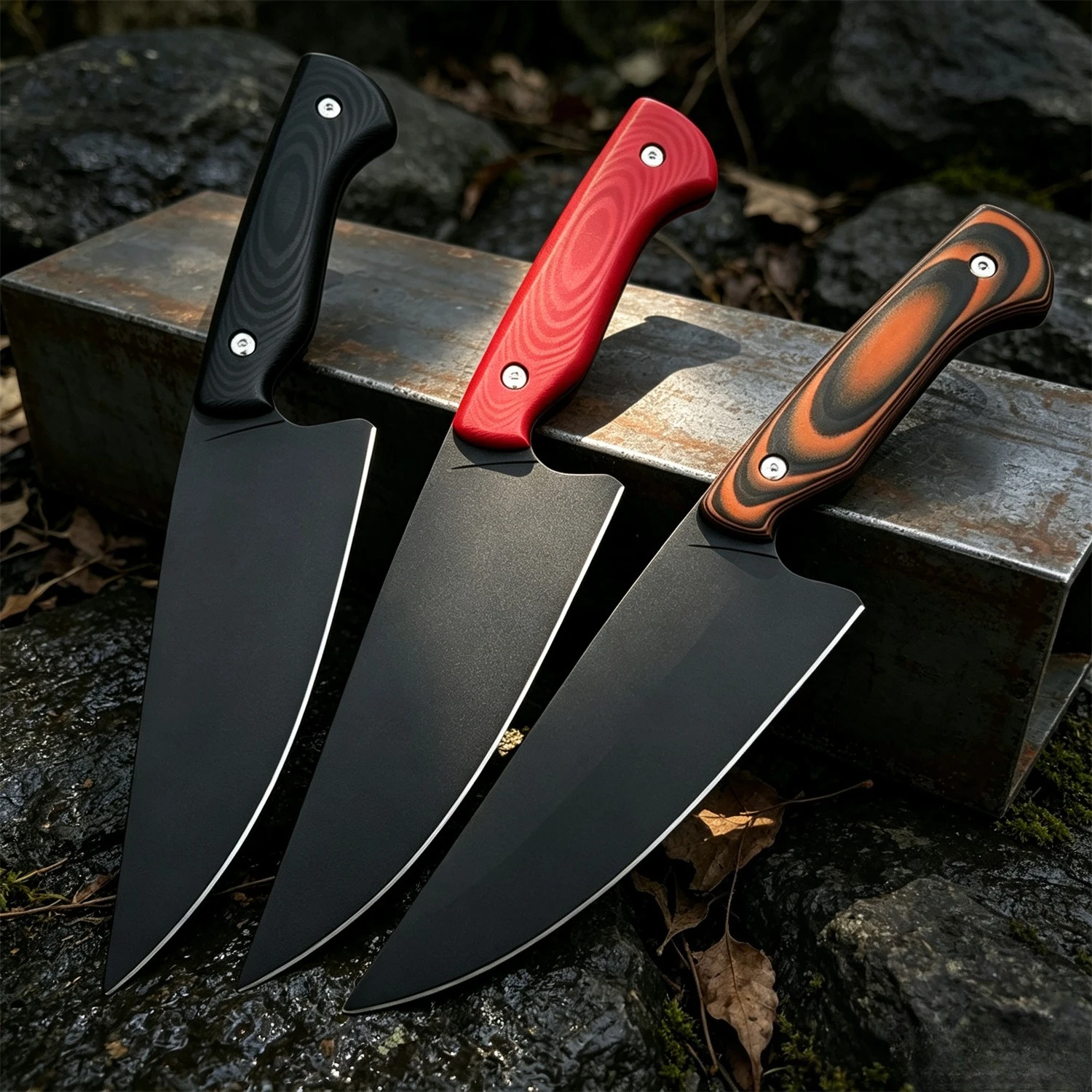 3種類のスタイルの固定刃ユーティリティナイフ、9cr13mov鋼の黒刃、耐摩耗性g10ハンドル、アウトドア愛好家への素晴らしい贈り物