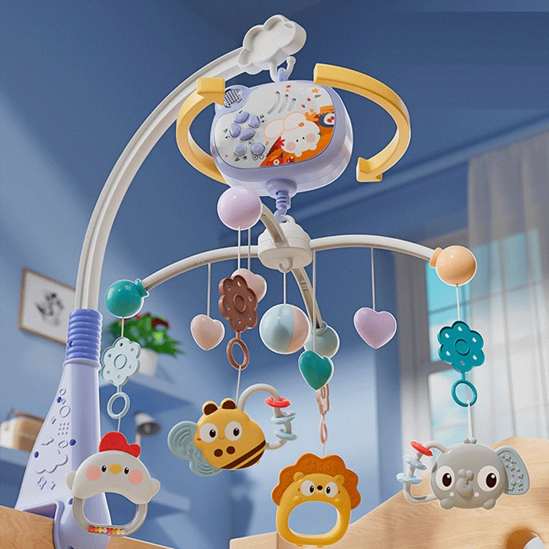 

Baby Crib Mobile Bed Bell Rattle Sensory Toys with Music and Light Automatic 360 Rotation Remote Control Baby Bed Bell Toys