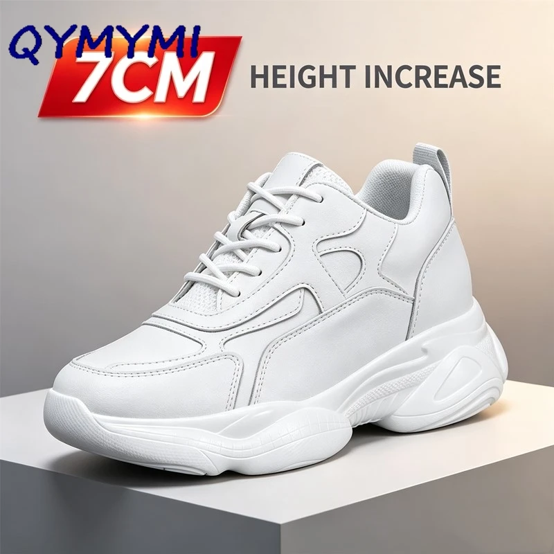 7cm Hidden Height Increase Unisex Platform Dad Shoes Big Size Full Leather Breathable Outdoor Daily Sports Elevator Sneakers2026