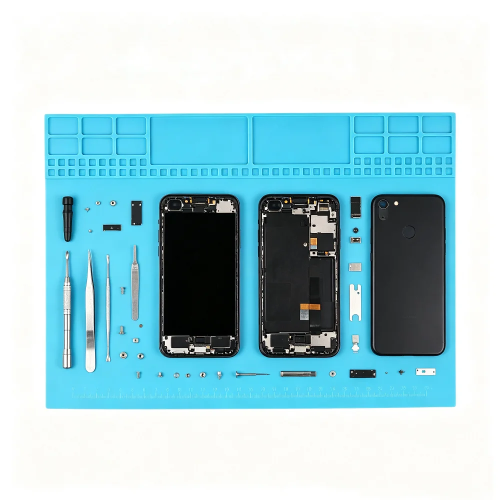 Maintenance Insulation Pad Silicone Mat 350*250mm with Slots Back Magnetic High-temperature Resistant Repairing Phone Soldering