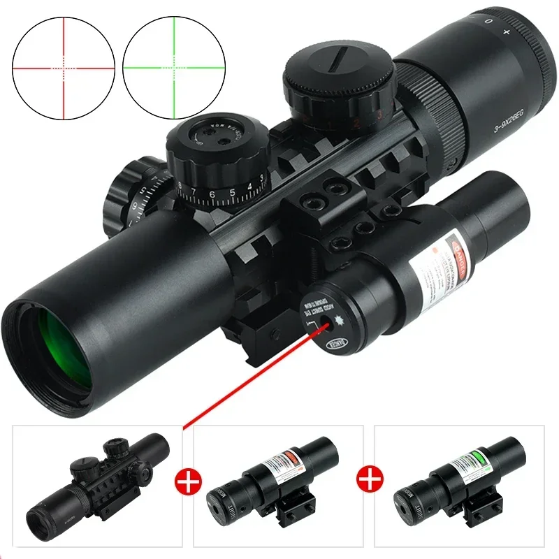 

3-9X26EG Red/Green Laser Sight Combo Rifle Scope Outdoors Hunting Optical Scope Compact Reflex Riflescopes Tactical Accessory