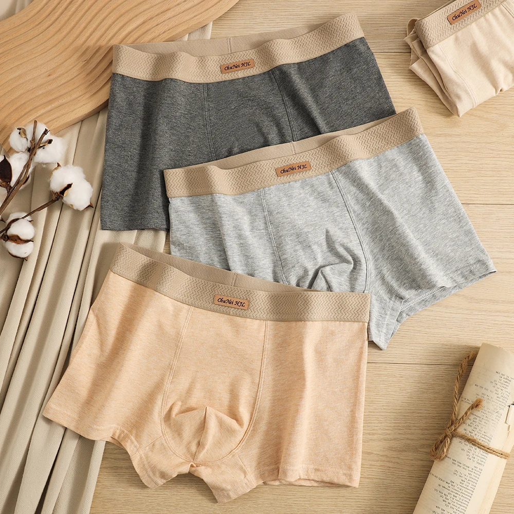 

3PCS/Pack Delicate Super Soft 100% Cotton Men's Panties Breathable Antibacterial Mesh Crotch Boxers Man High Elastic Underwear