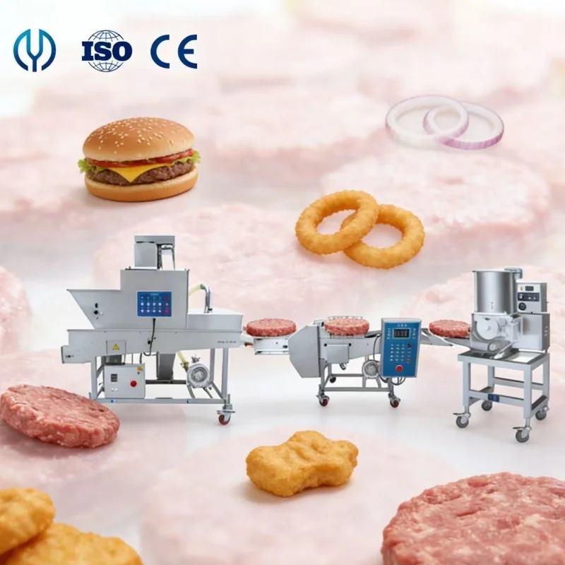Industrial 500-1000kg/h Meat Patty Forming Coating Battering Breading Machine Hamburger Meatloaf Chicken Nugget Production Line