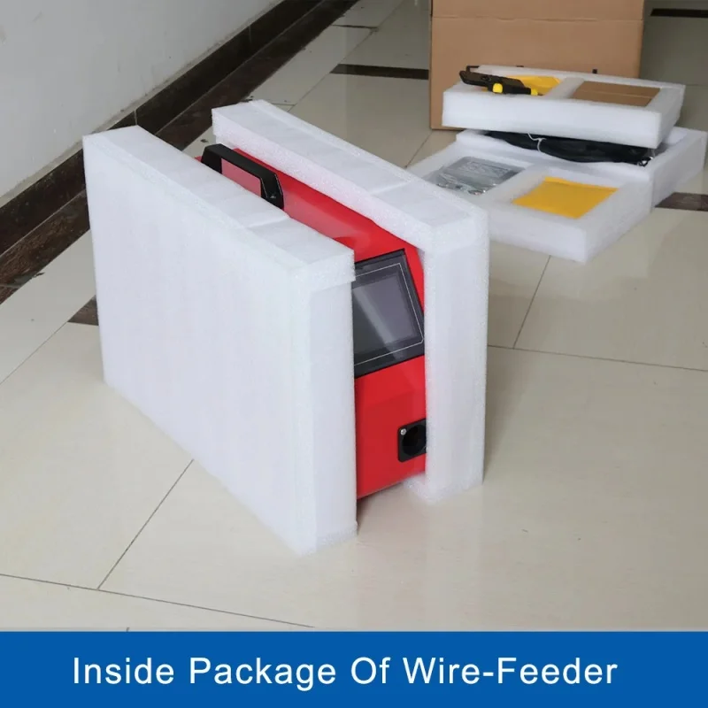 Laser welding machine wire feeder with adjustable pullback speed, dual drive wire feeder fixture, cold welding, argon welding, f