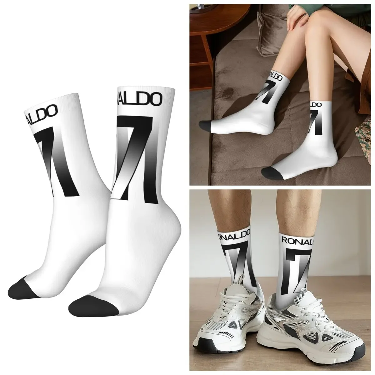 

All Seasons Ronaldo Juventus Football Number 7 Socks Harajuku Sport Middle Tube Socks Funny Stockings for Men Women Day Gifts