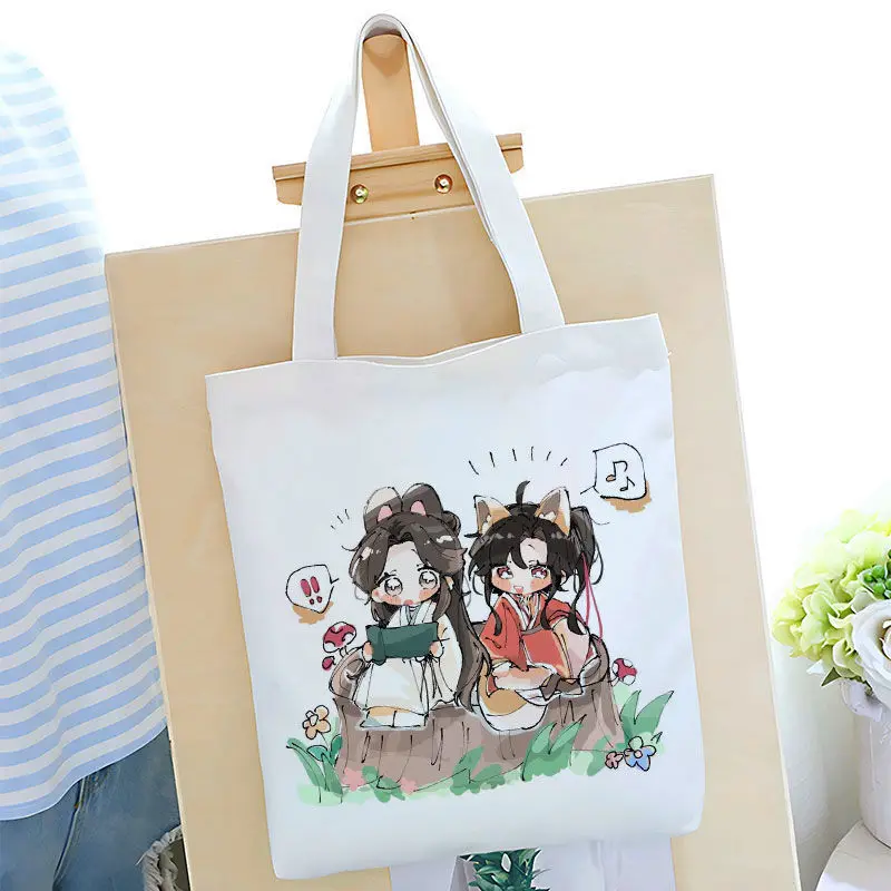 

Tian Guan Blessing Merchandise Canvas Student Tote Lunch Box White Commuter Shoulder Bag Ani