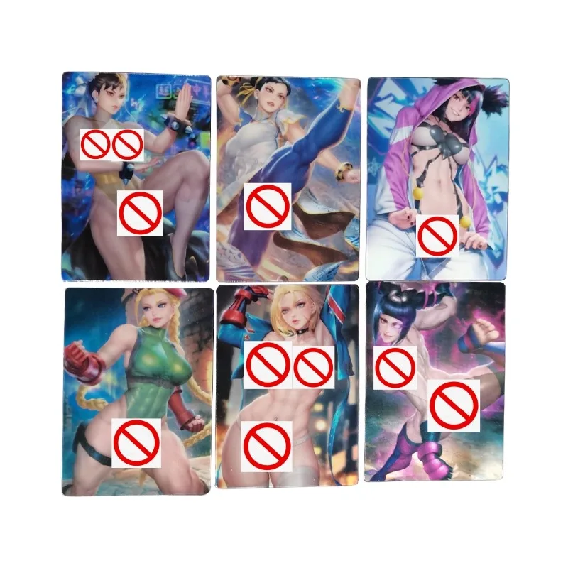 6pcs/set ACG Sexy Girl Chun-Li Cammy Animation Characters Transform Refraction Flash Card Anime Classics Game Collection Cards