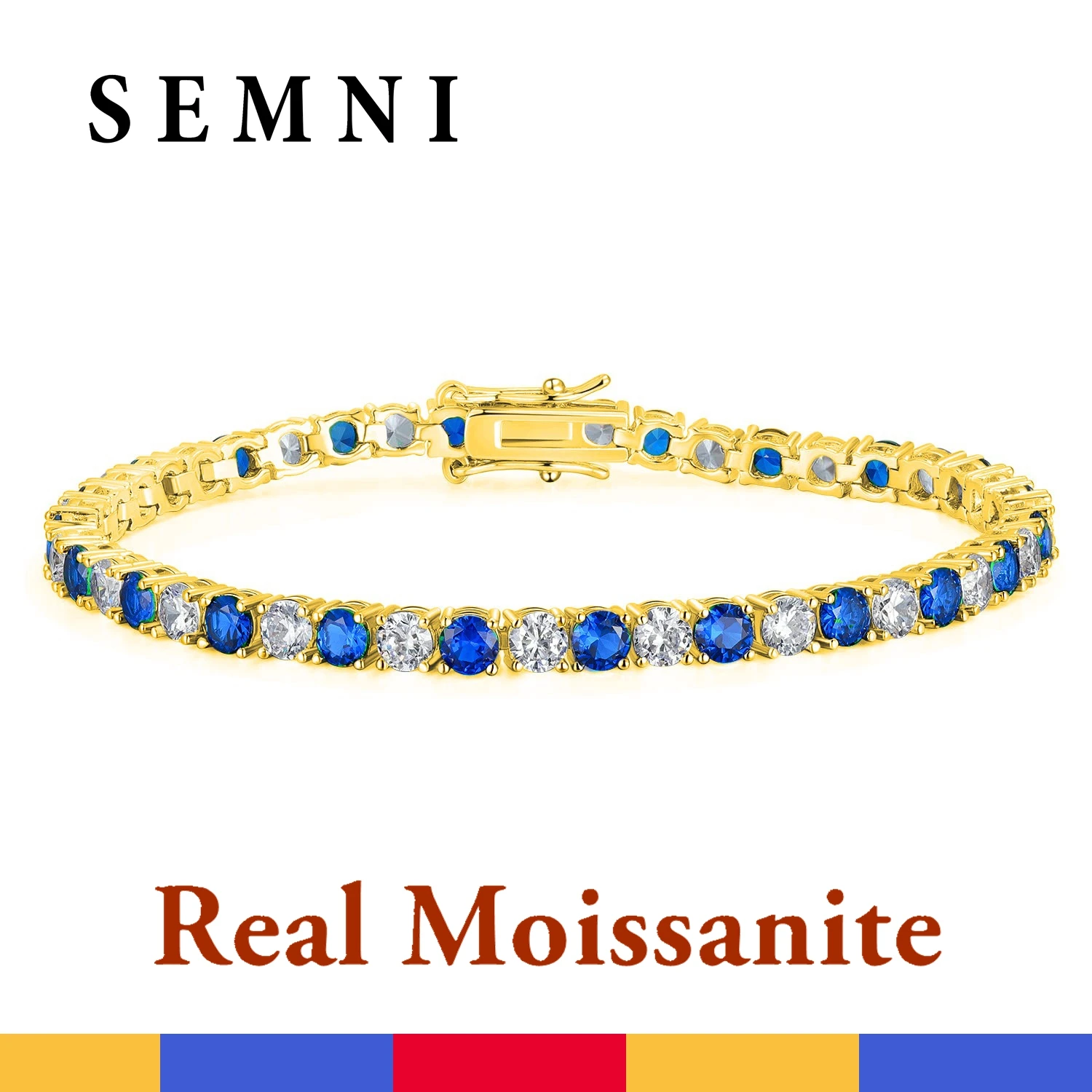 

SEMNI 4mm 5mm Moissanite Diamond Tennis Necklace for Women Men 925 Sterling Silver Yellow Gold Color Lab Sapphire Emerald