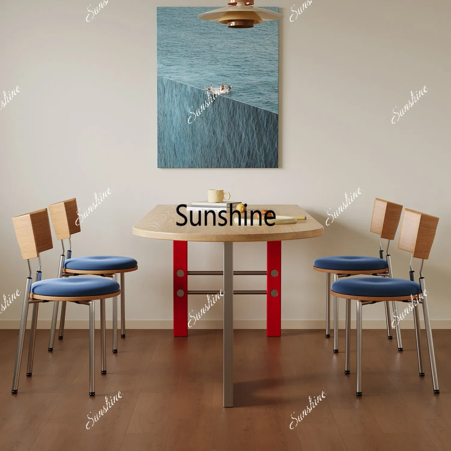Modern household solid wood color matching dining table antique semi-oval wall deskTJ