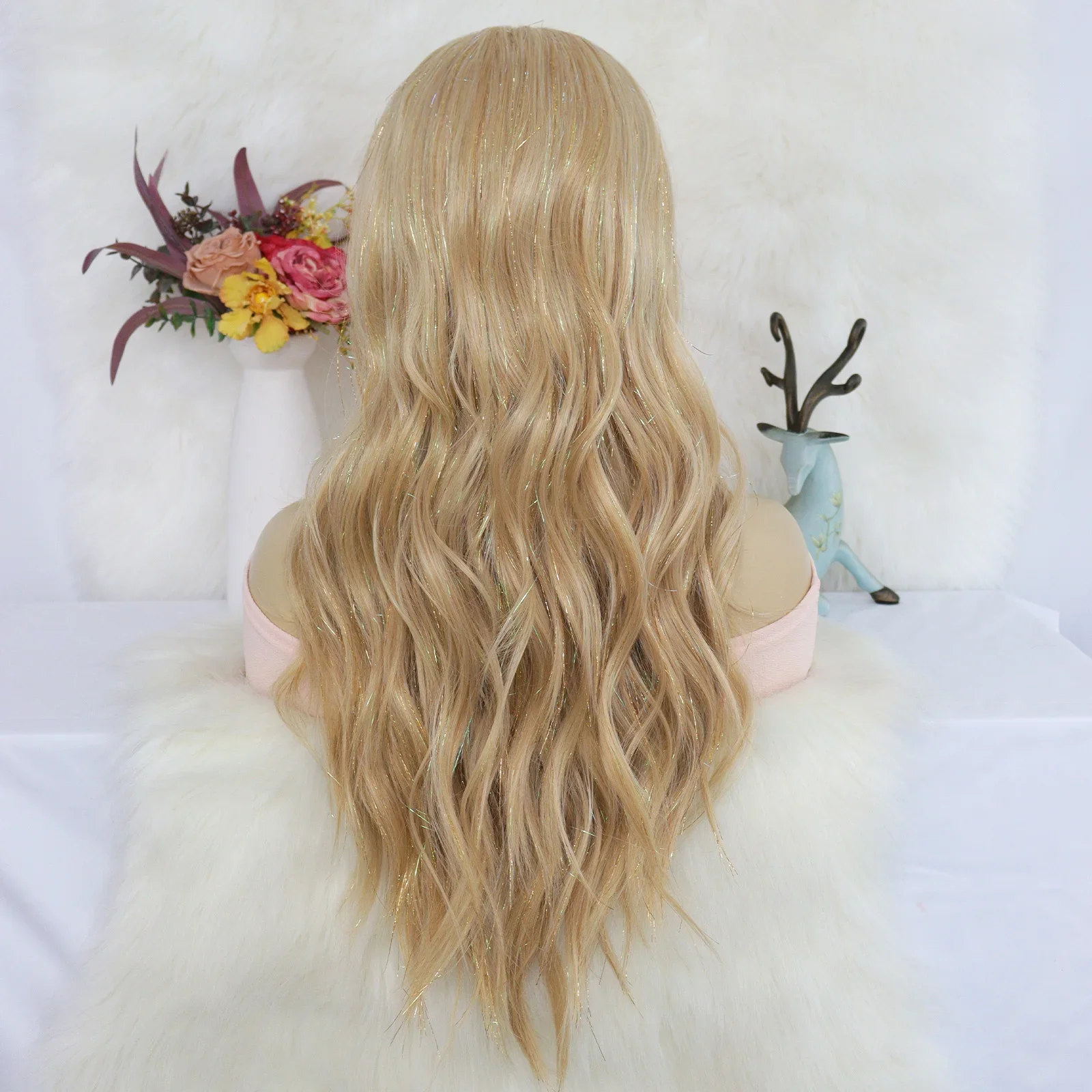 13*5*1 T-part Synthetic Hair Long Body Wave Blonde Wig for Women,28 inch Lace Wigs for Daily Party Use