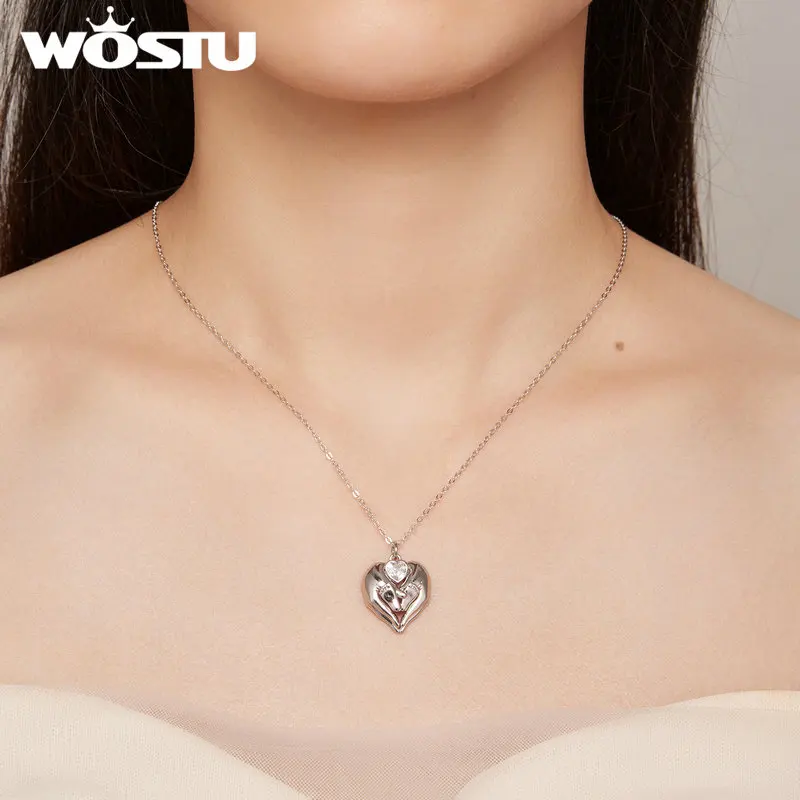 WOSTU Mother's Day Jewelry Gift 925 Sterling Silver Footprint Charm Necklace Heart shaped Openable Chain Necklace For Lover