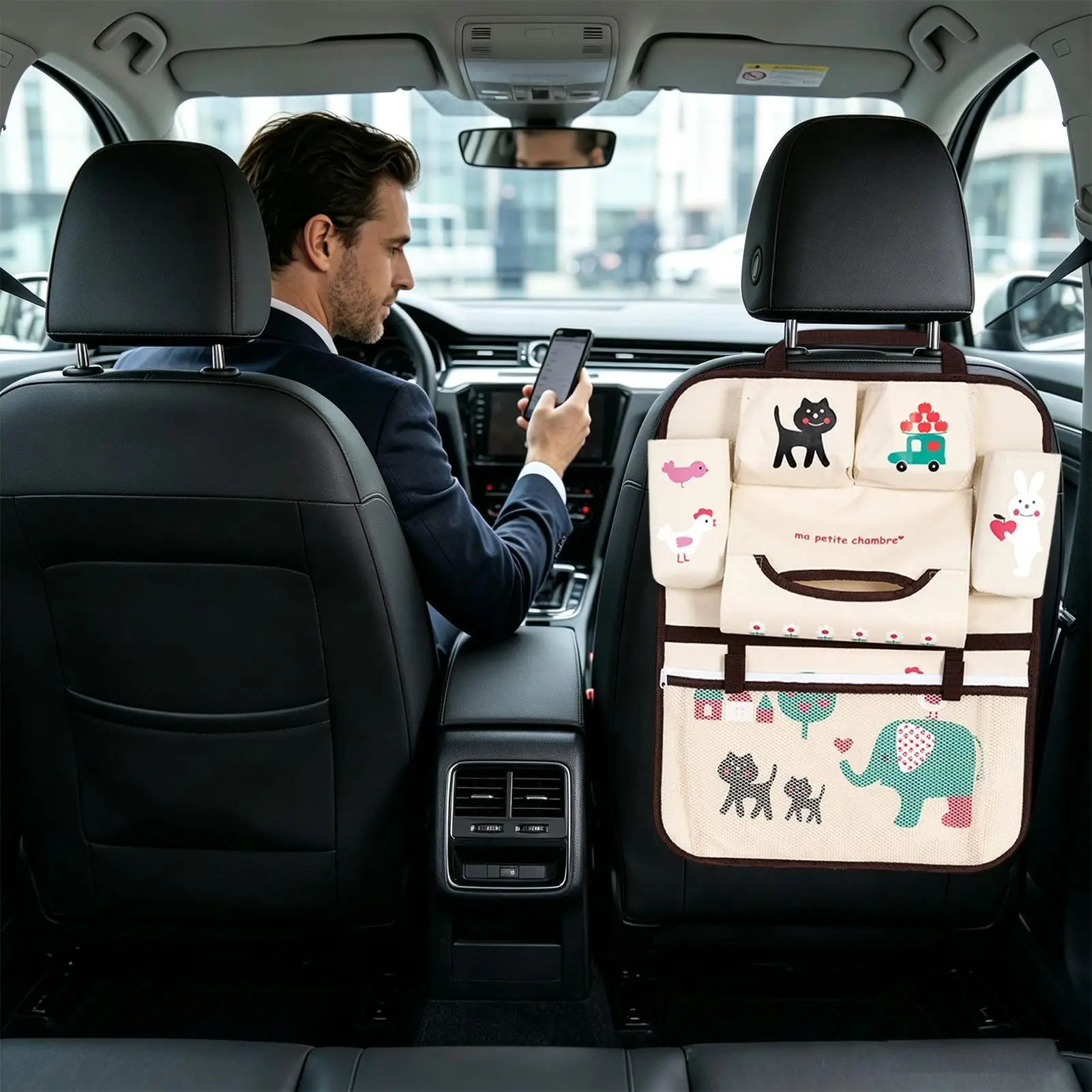 Back Seat Car Organizer Cartoon Vehicle Interior Pocket Car Interior Seat Back Holder For Daily Commuting Road Trip Camping