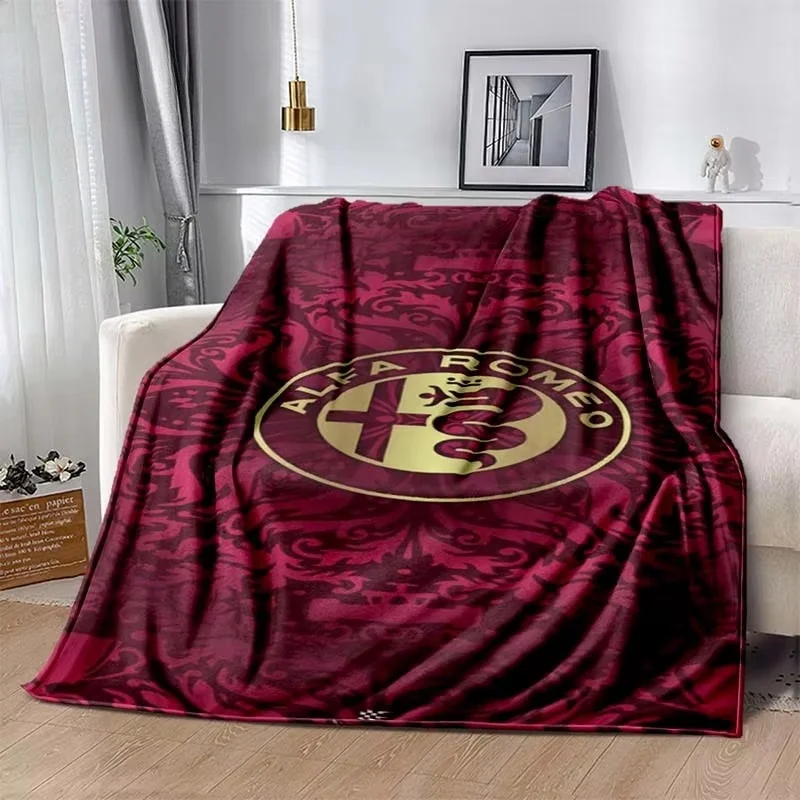 High-definition printed a-Alfa Romeo-o logo blanket, fluffy, comfortable and warm home sofa bed office travel camping blankets