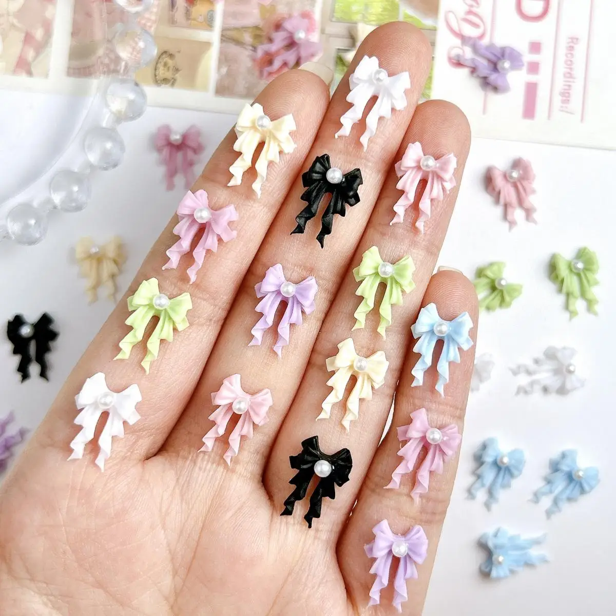 3D Hars Zoet Strik Ingelegd Gesimuleerde Parel Nagel Charmes Golf Boog Nail Art Decoratie Accessoires Benodigdheden Voor DIY Ambachten