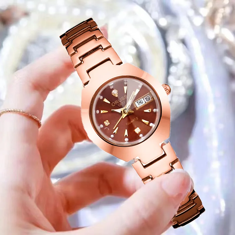 Couple Watches A pair of romantic upscale fashion all-in-one personality dual calendar durable steel belt casual business watch