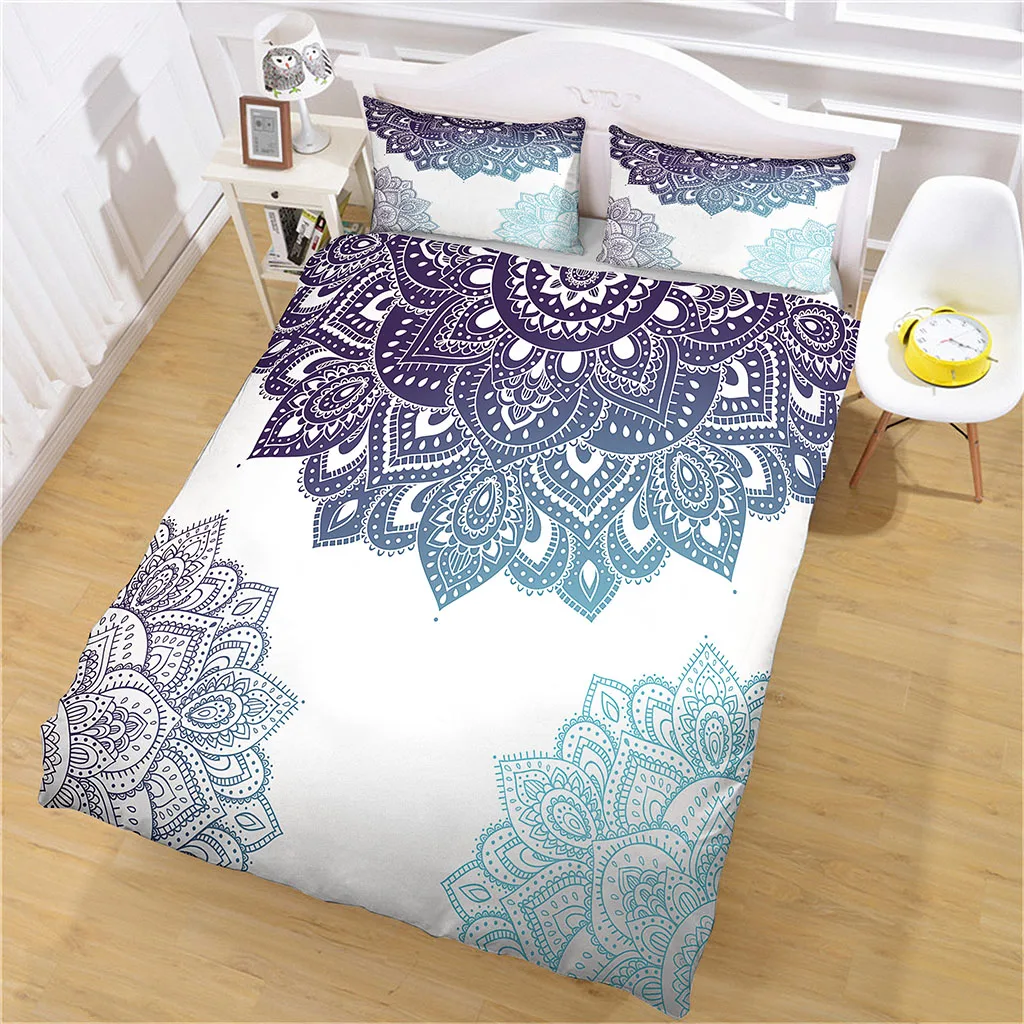 HUANZHUANG Queen Size 3D Blue Flowers Designs Theme Children'S Bedding Printed Quilt Cover 3-Piece 1 Duvet Covers 100% Polyester