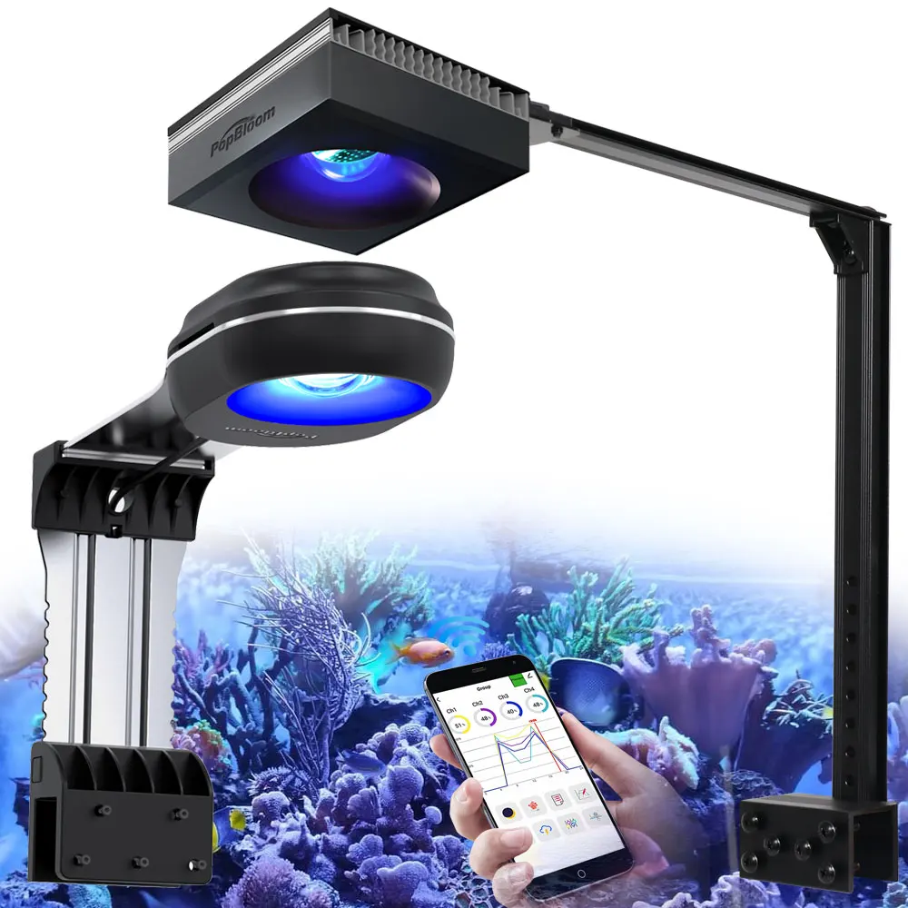 PopBloom-WiFi Aquarium LED Reef Light, Full Spectrum Marine Aquarium Light for Saltwater SPS/LPS Coral Fish Tank LED