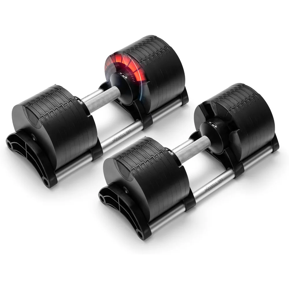 Mancuernas ajustables NUOBELL de 5 a 80 libras: reemplaza 16 juegos, ideales para banco de pesas y prensa de gimnasio en casa