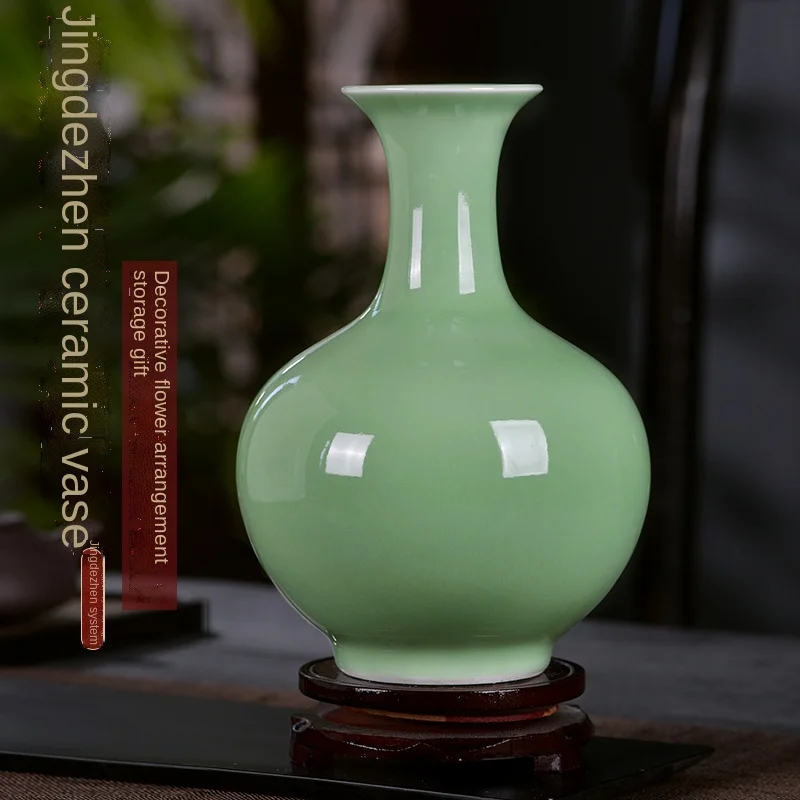 

Ceramics Celadon Glaze Vase Decoration Living Room Flower Arrangement Desktop New Chinese Retro Indoor Crafts Decorations