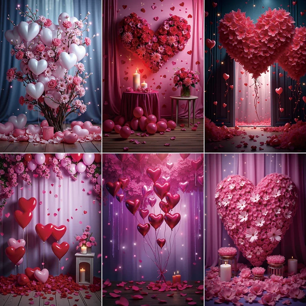 MOON.QG Valentines Backdrop February 14 Party Home Studio Background Red Flower Balloon Drapes Women Birthday Photography Props