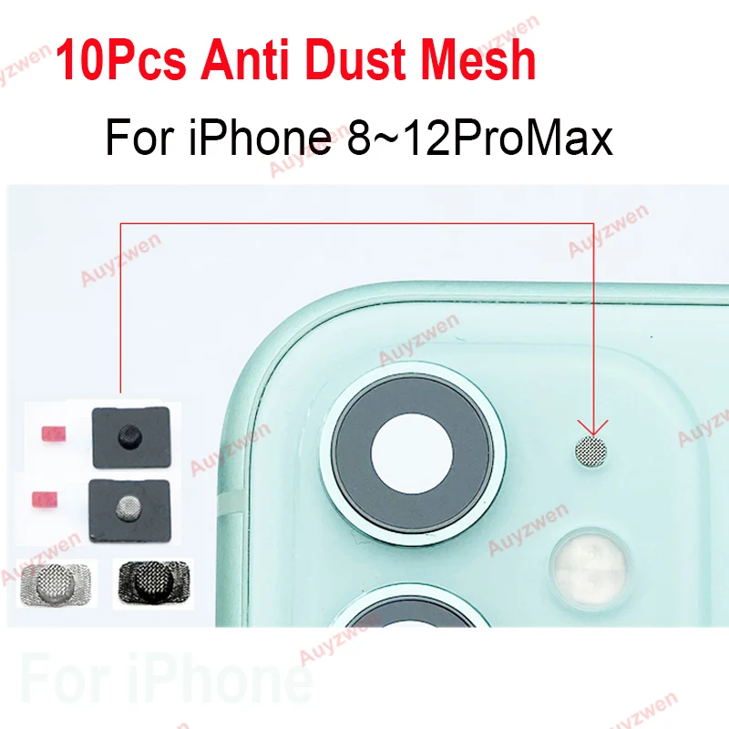 10 Pcs/Lot Back Microphone Anti Dust Mesh for iPhone 8 XR X Xs 11 12 Pro Max Damaged Rear Camera Intsall Net Frame with Holder