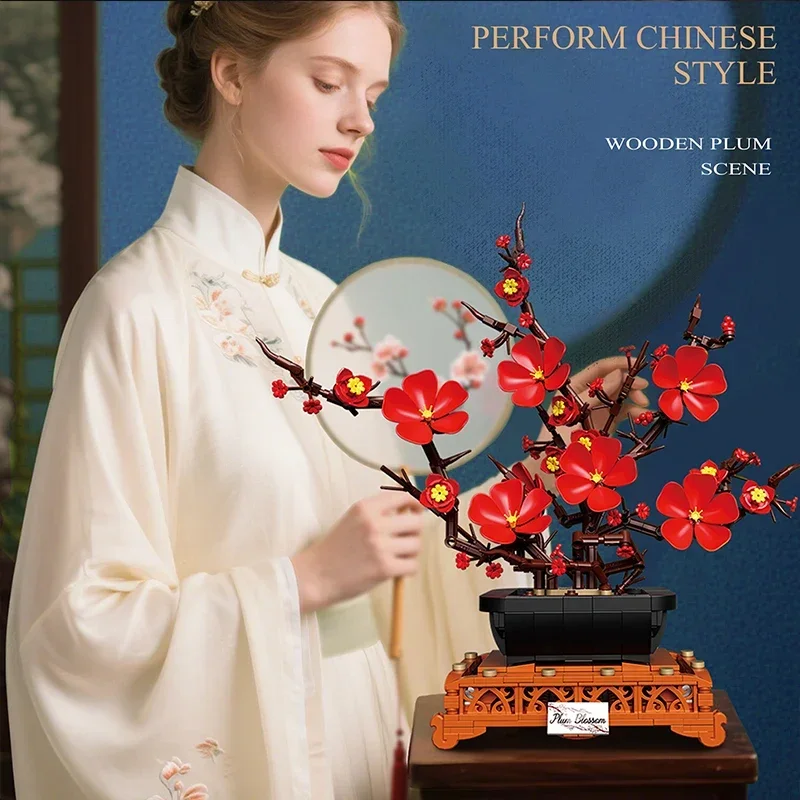 669PCS Plum Blossom Floral Bonsai Building Blocks Modello di fiore Mattoni Decorazione desktop creativa Giocattoli per bambini Regali di festa