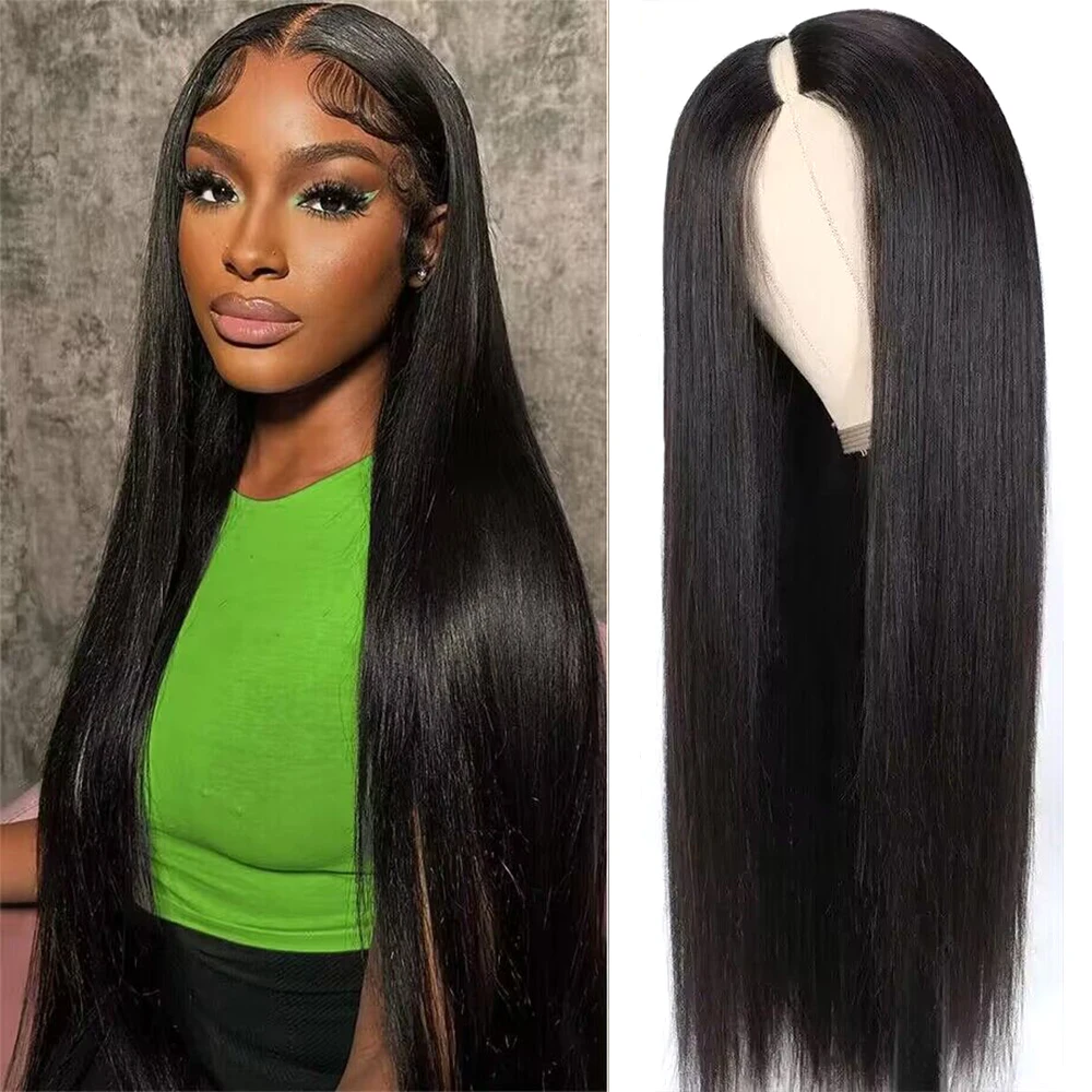 Full Machine Straight Human Hair Wigs V Part Remy Hair Brazilian Natural Color No Leave Out Upgrade Human Hair Wig 12-32 Inches