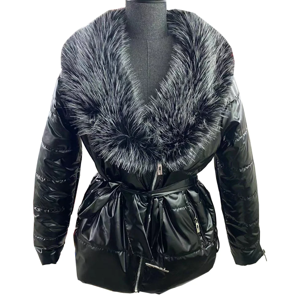 2025 Winter Solid Plus Size Faux Fur Hooded Coat Women Sashes Pocket Long Sleeve Jacket Lady Shiny Large Zipper Thick Warm Coat