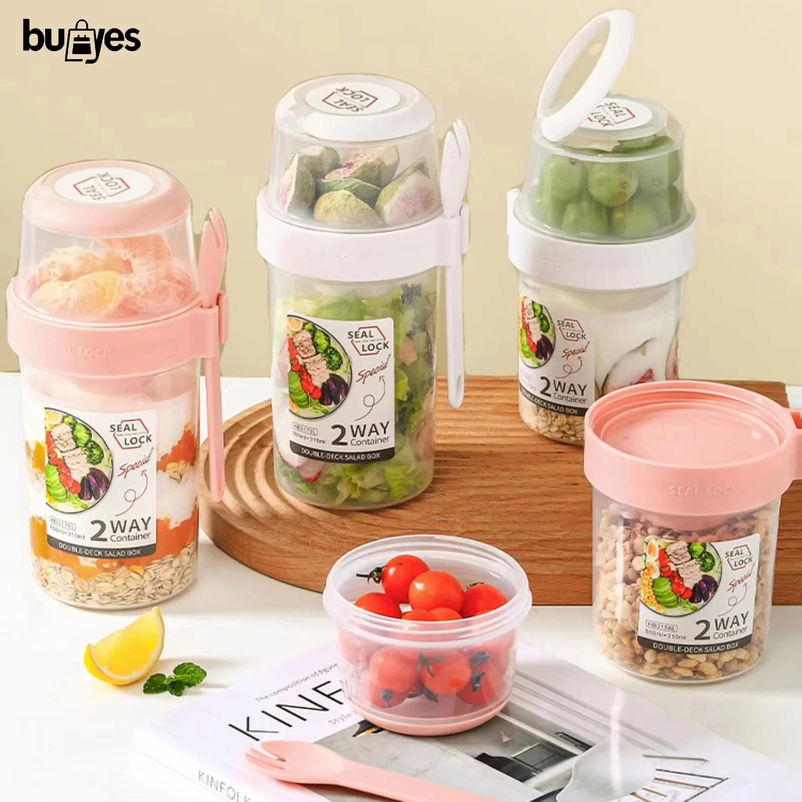 

Portable Breakfast Cups Oatmeal Cereal Nut Yogurt Salad Cup Container Set with Fork School Lunch Box Food Storage Bento Box