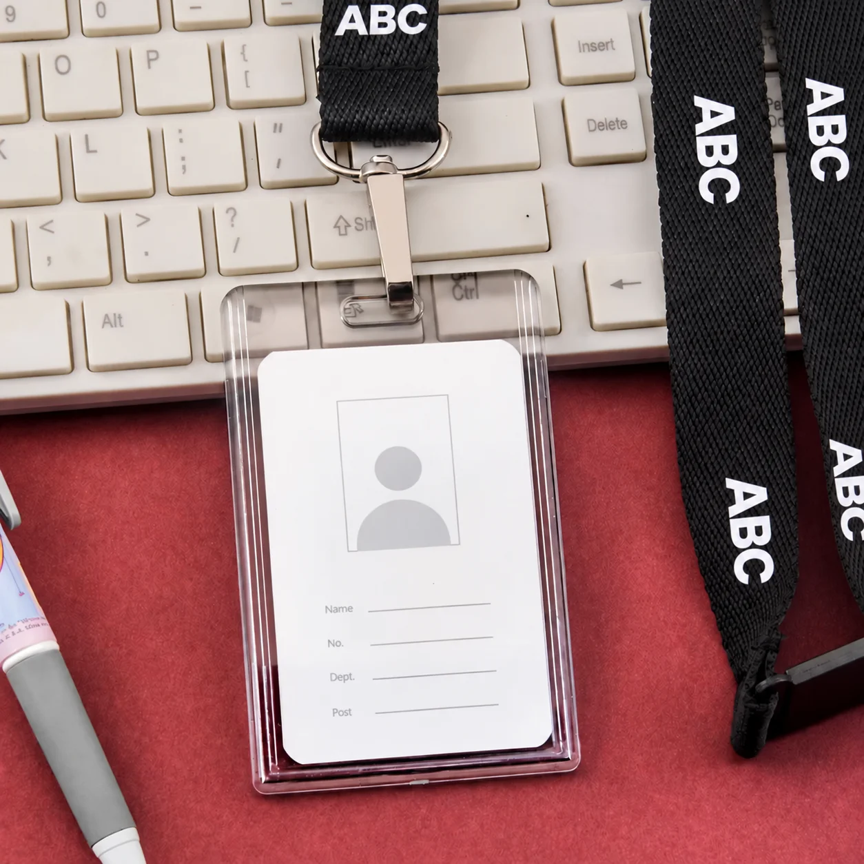 No MOQ Acrylic Crystal Employee Access Card Holder, Used for Office and School Commercial Displays with Custom Lanyard