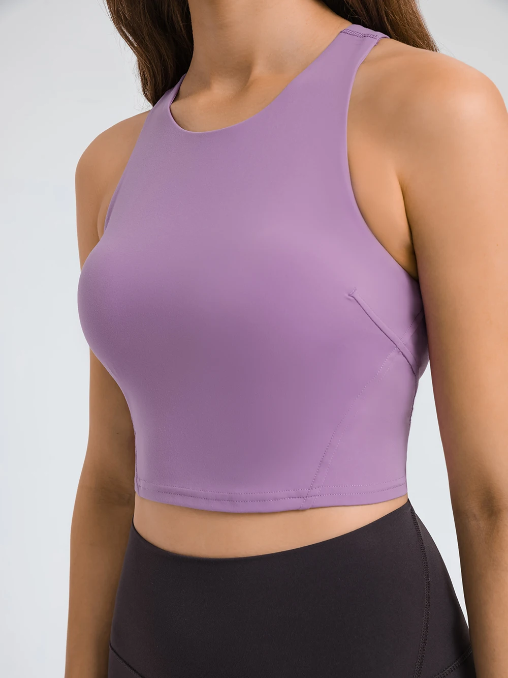 Nepoagym-Top corto sin mangas para mujer, Sujetador deportivo de cuello alto con sujetador incorporado, Top de entrenamiento Racerback para correr,