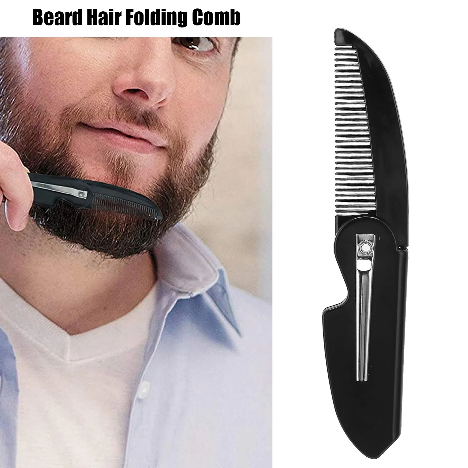 Folding Comb Beard Pocket Comb Plastic Mustache Beard Styling Comb for Travel Daily Life Black