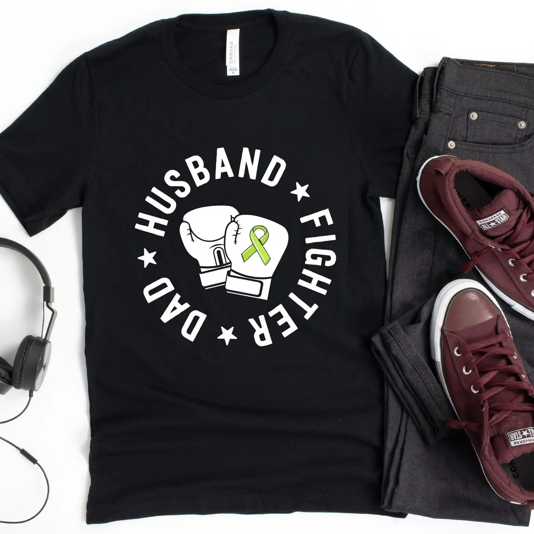 Camiseta de combate para papá, marido, padre, cinta verde lima, cáncer de linfoma, quimioterapia sin Hodgkin