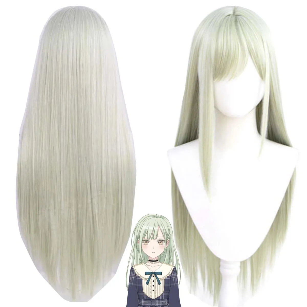 Women Anime BanG Dream! Wakaba Mutsumi Cosplay Long Light Green Wigs