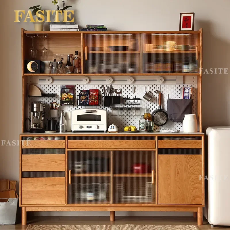 for Nordic Japanese Style Solid Wood Dining Side Cabinet Integrated Rock Slab High Cabinet Cherry Wood Kitchen Modern Simple
