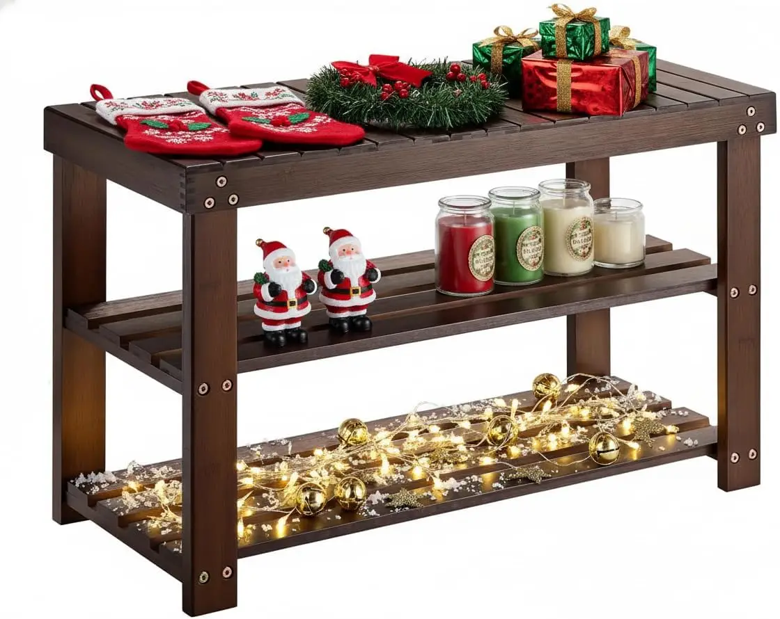 

3-Tier Bamboo Shoe Rack Bench, Sturdy Storage Organizer Holds 300lbs for Entryway Bedroom Living Room