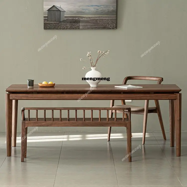 Nordic simple black walnut dining table all solid wood home living room large workbench office modern