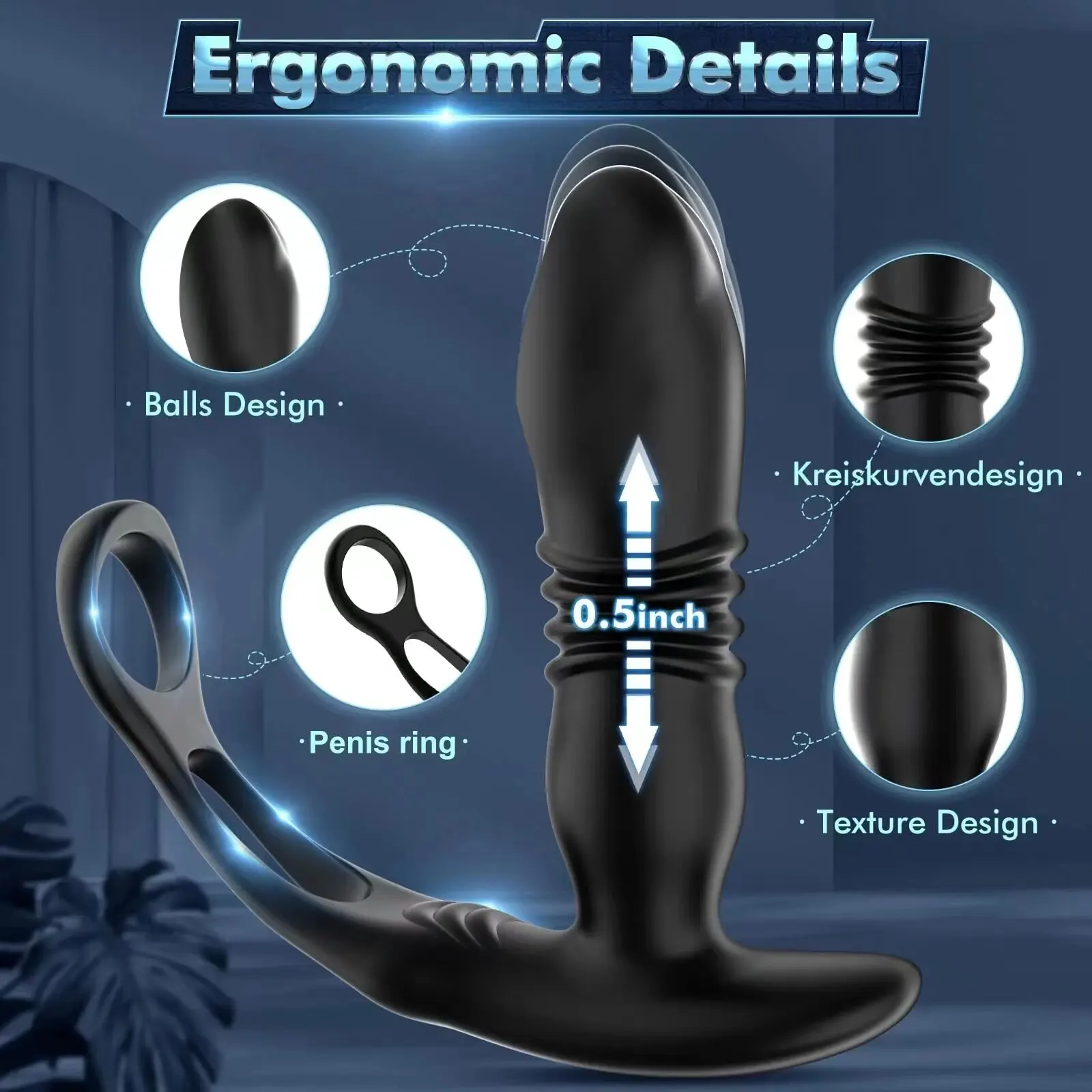 HESEKS-Vibromasseur anal gode télescopique pour homme, masseur de prostate masculin, éjaculation retardée, anneau de pénis, plug anal, jouets sexuels, masturb gay