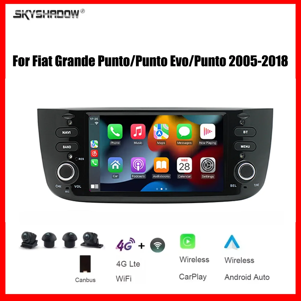 Reproductor multimedia CarPlay Android de 6.2 pulgadas con 4G, wifi, Bluetooth, GPS, navegación y radio para coche, compatible con Fiat Grande Punto/Punto Evo/Punto 2005-2018