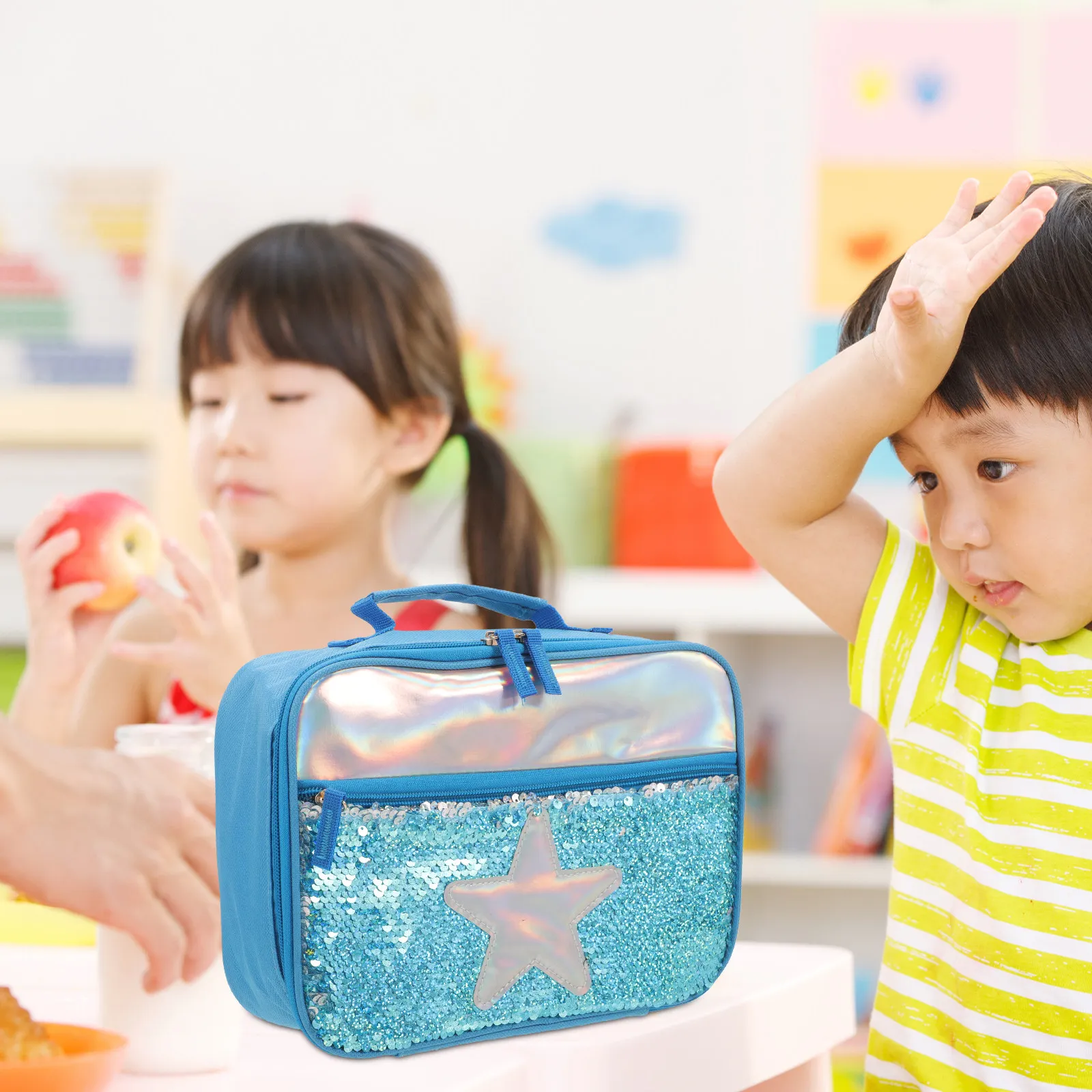 

Portable Lunch Bag for Kids Adults Stylish Sequin Aluminum Foil Insulated Thermal Picnic Bag Office Beach Day Trip Snack Storage
