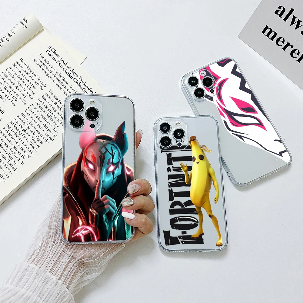 Cartoon Battle Royales Phone Case For iPhone 15 14 13 12 11 Mini Pro Max X XR XSMax 7 8 Plus Transparent Cover Fortnites